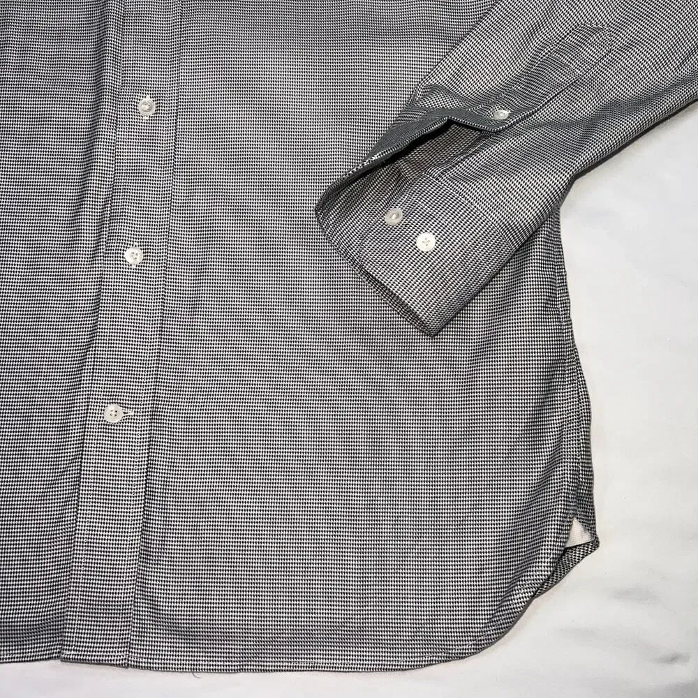 Banana Republic Shirt Mens Size L Black Micro Houndstooth True Slim Fit Button
